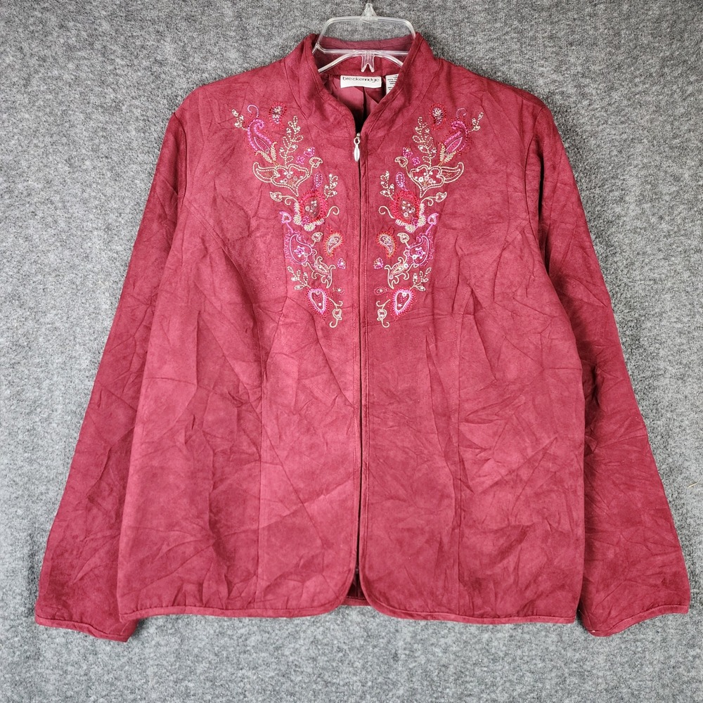 Breckenridge Jacket Womens 14 Faux Suede Burgundy Embroidered Sequin EUC